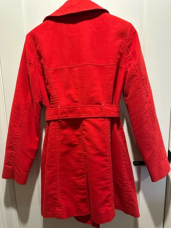 Merona Red Double-Breasted Trench Coat with Belt - Picture 8 of 11